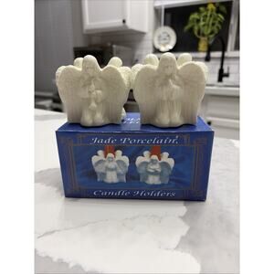 Vtg Angel Candle Holders 1995 Jade Porcelain One Pair Lincolnshire Collection